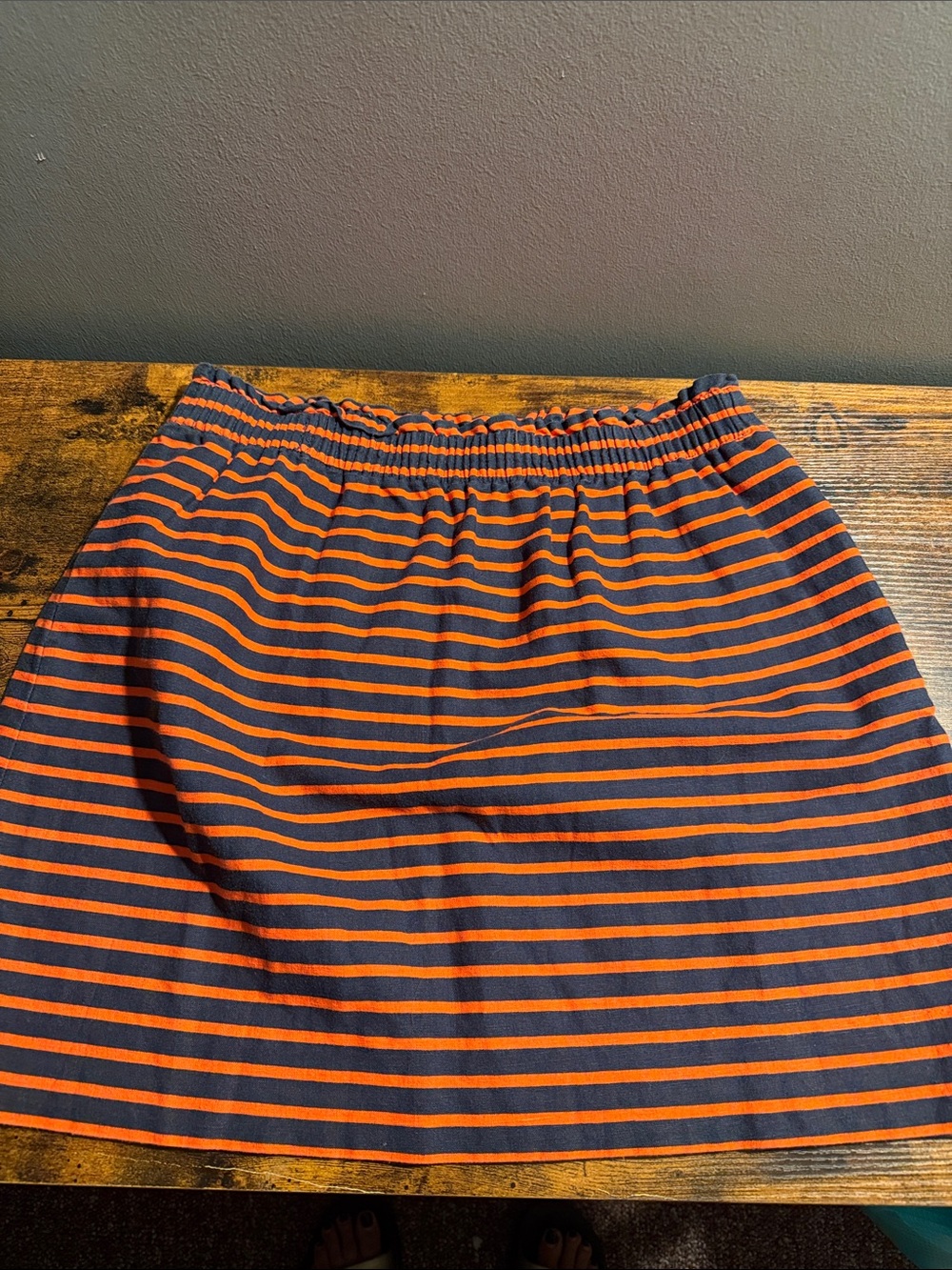 J. Crew Navy and Orange Striped Elastic Waist Skirt